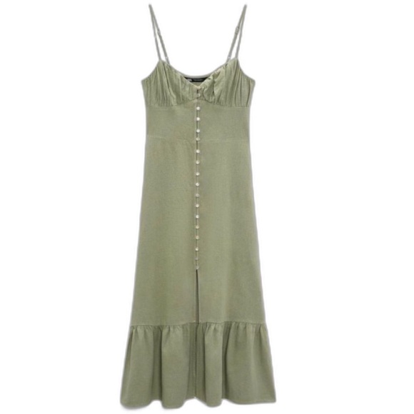 beige linen maxi dress Beige Linen Maxi Dress - Pleated Waist with Lantern Sleeves 2104